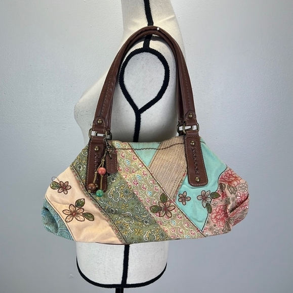 Fossil Patchwork Boho Hobo Satchel Handbag - Picture 9 of 11